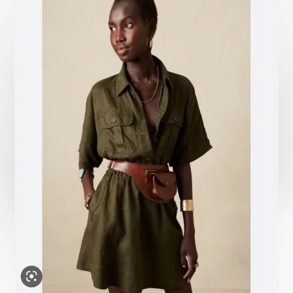 NWOT Banana Republic Green Linen Utility Dress - Small
